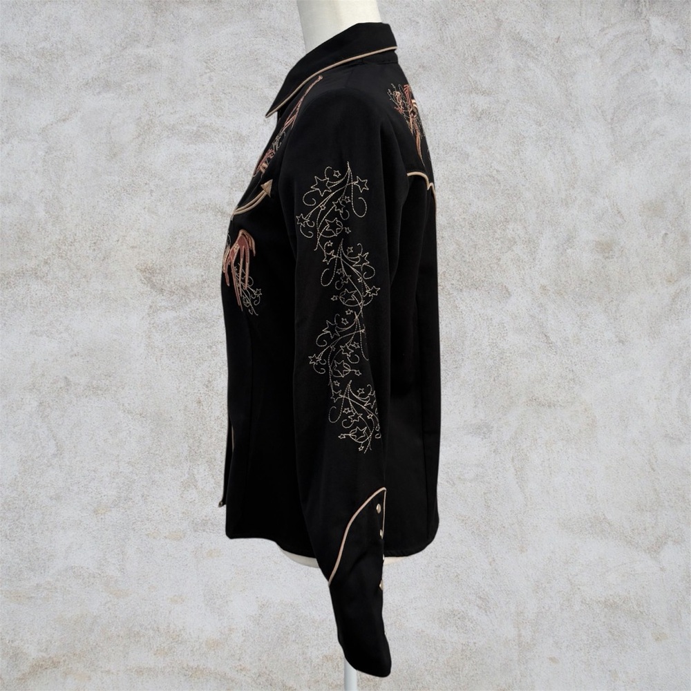 SCULLY Black Embroidered Horses Long Sleeve Western Shirt ~ Women’s Small - Picture 5 of 13